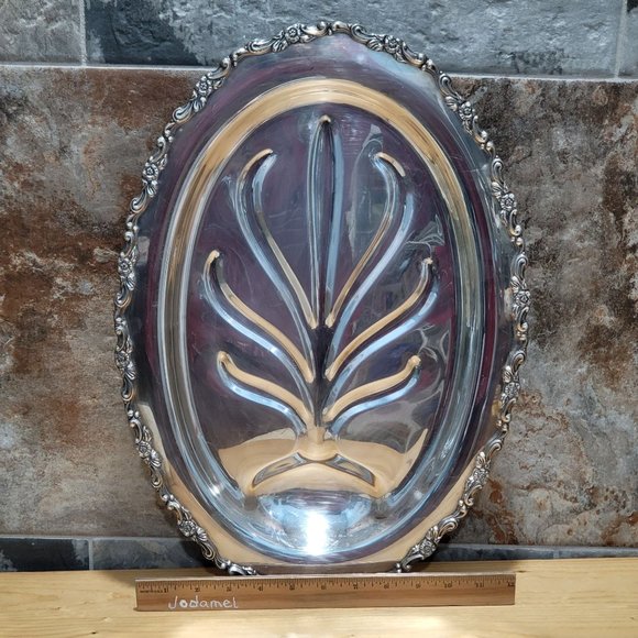 Vintage WM A Rogers Silver Plated Meat Tray Oval Footed Tree of Life 18 Inch Pla - Picture 7 of 13